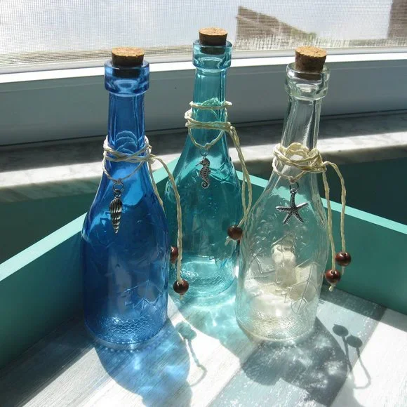 NWOT coastal beach sea ocean colored glass suncatcher charm bottles - Picture 2 of 5